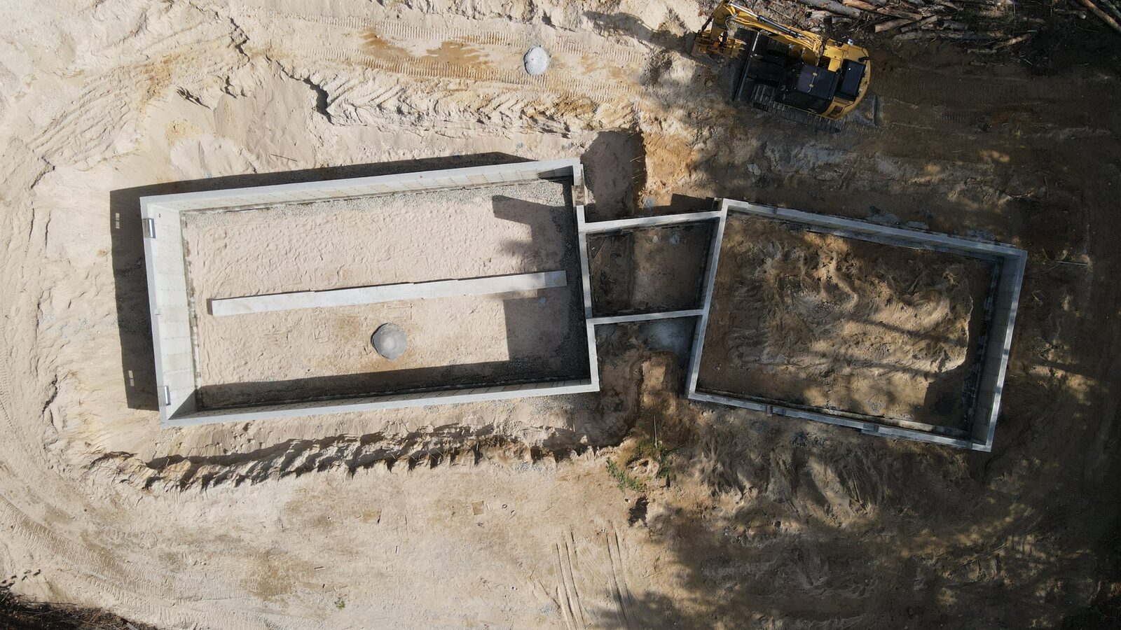 Aerial of poured concrete foundation walls